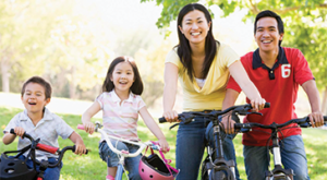 Asian-American Family on Bikes